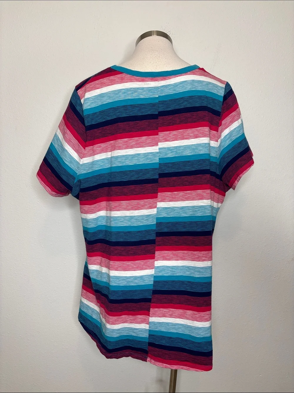 Lane Bryant Striped V-Neck Tie-Hem Top in Teal, Navy, Pink & White - Picture 4 of 6